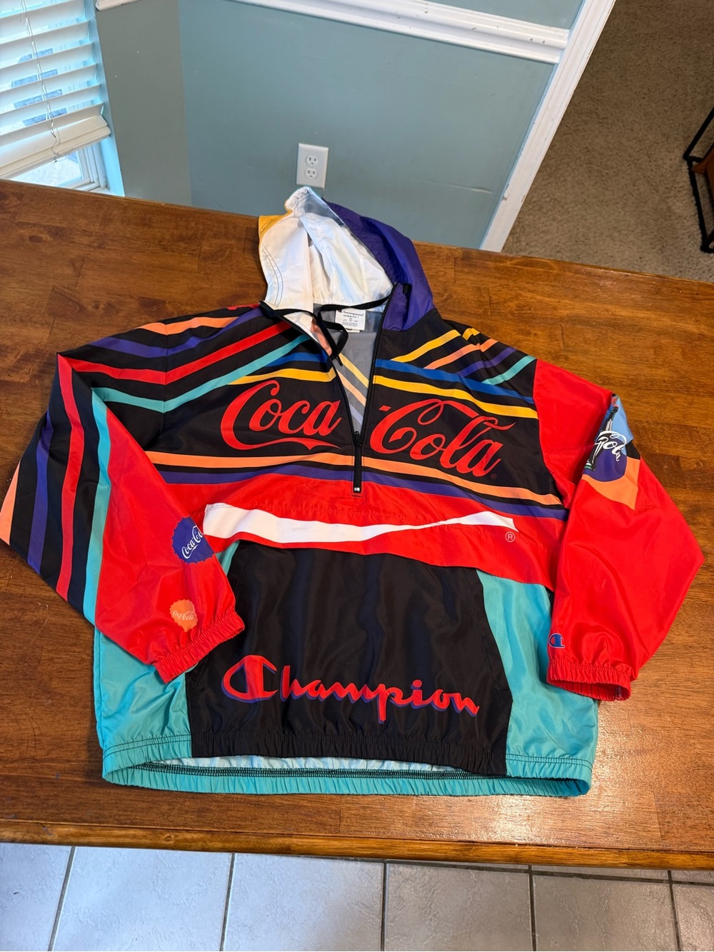 Champion x Coca-Cola Script Anorak Jacket Multicolor Windbreaker 1/4 Zip size XL